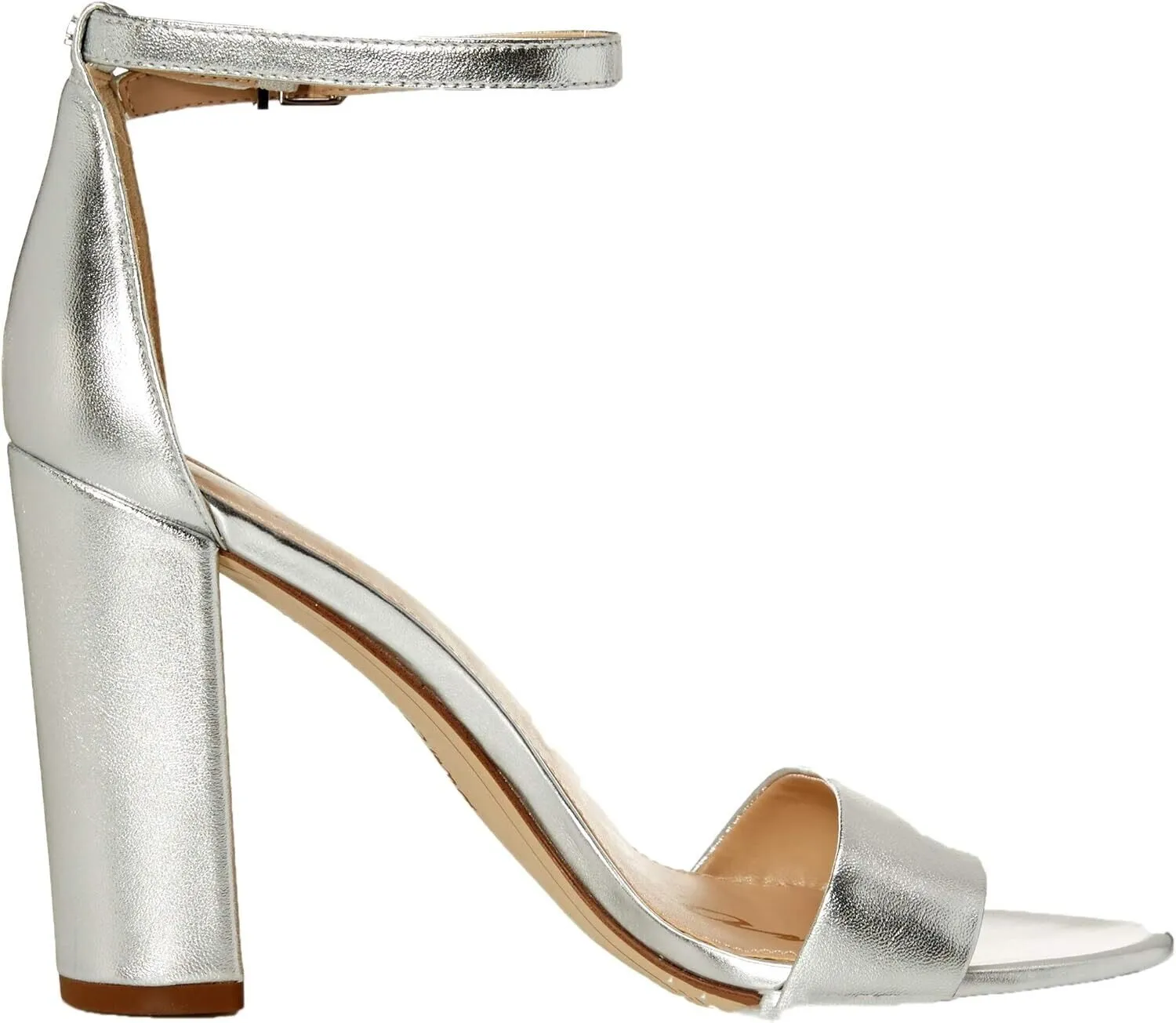 Sam Edelman Yaro Sandal Women's US 10.5 Silver Block Heel Ankle Strap ZPO1377