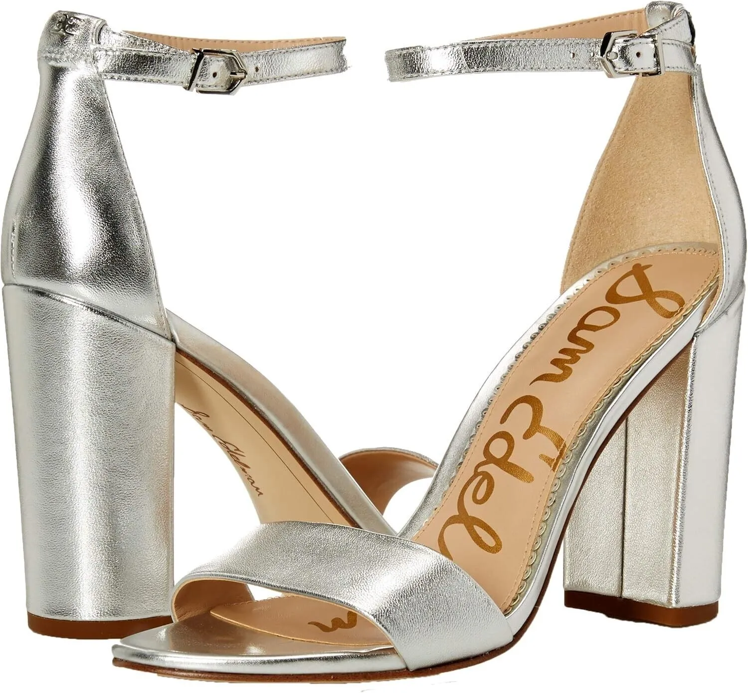 Sam Edelman Yaro Sandal Women's US 10.5 Silver Block Heel Ankle Strap ZPO1377