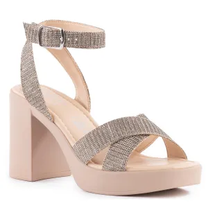 Sand Castle Womens Embellished Leather Block Heel