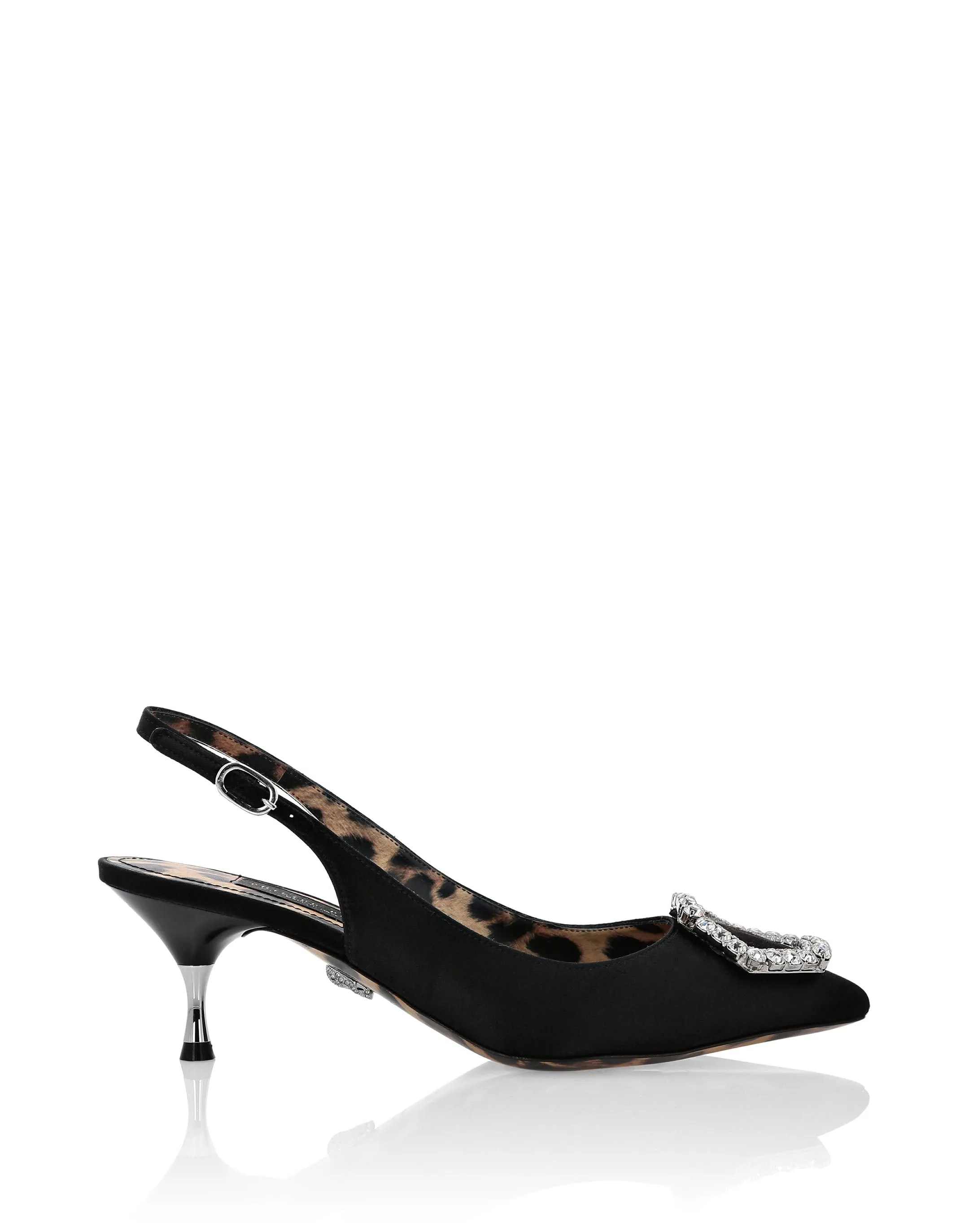 Satin Decollete Slingback Low Heels Crystal Hexagon