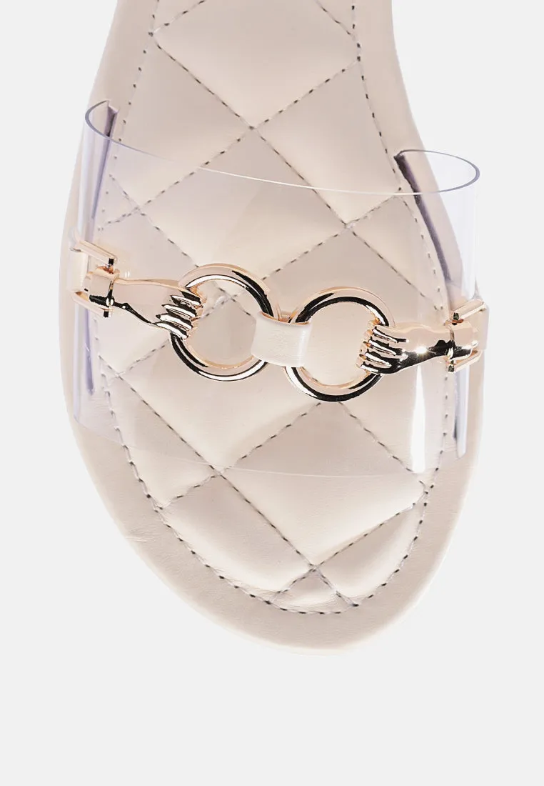 scoth clear buckled quilted slides