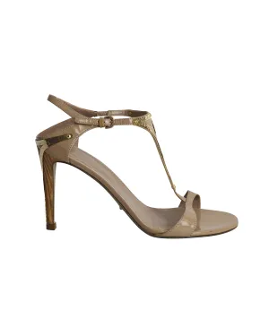 Sergio Rossi Gold Trimmed Sandals in Nude Patent Leather