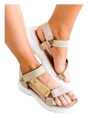 Sidewalk Strappy Sports Sandals In Beige