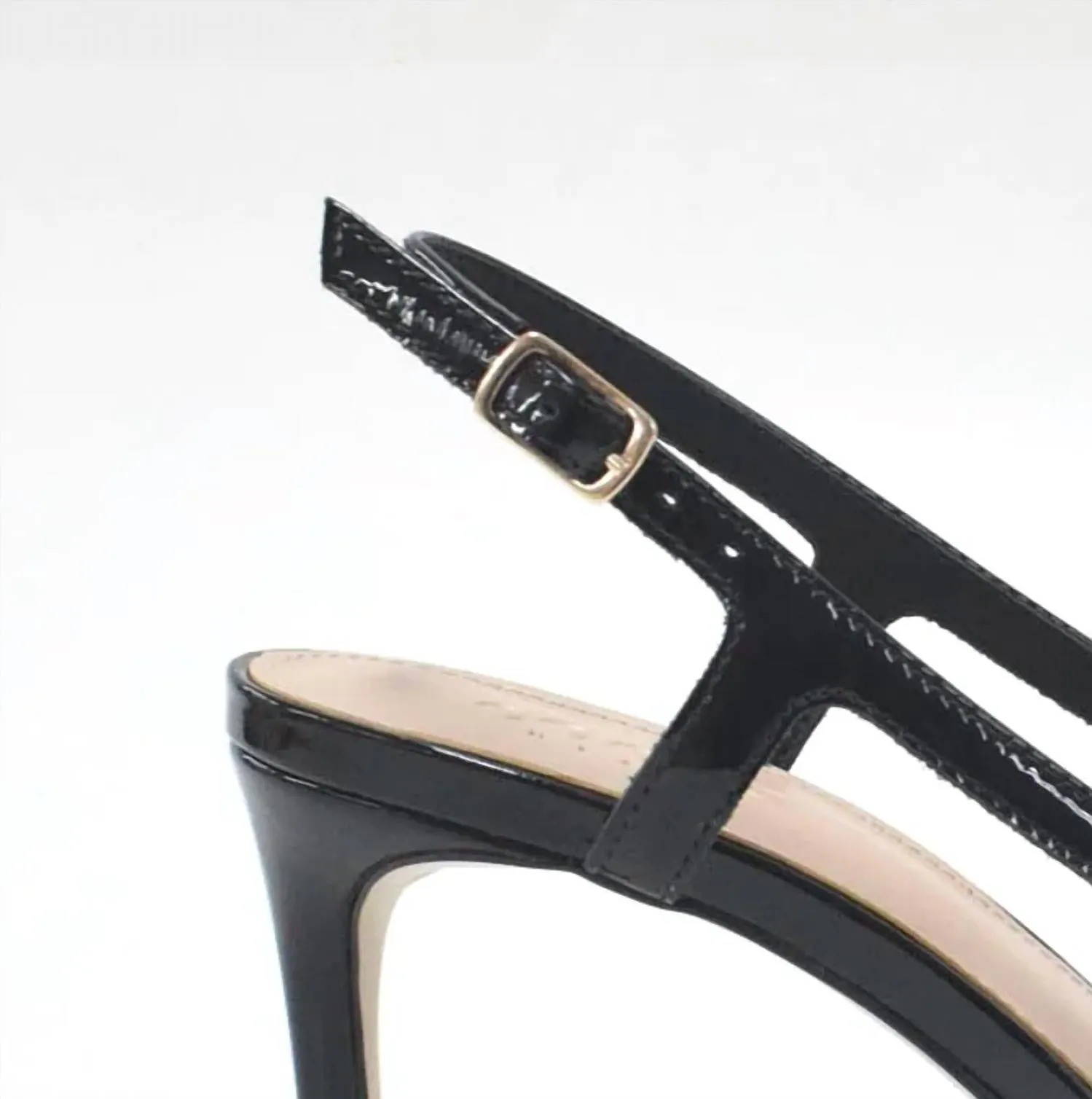 Sling Back Closed Toe Heel In Black Patent