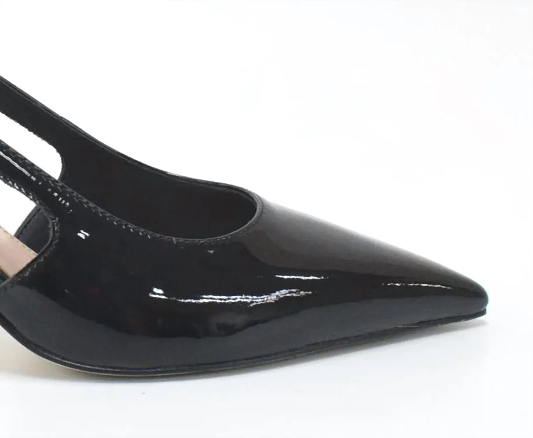 Sling Back Closed Toe Heel In Black Patent