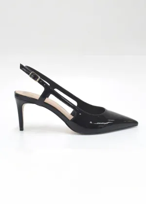 Sling Back Closed Toe Heel In Black Patent