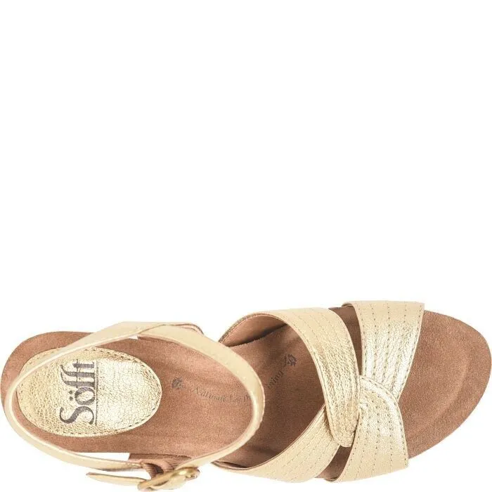 Sofft Clarissa Sandals Women's US 6 Gold Leather Wedge Heel Ankle Strap KHD510