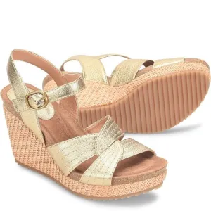 Sofft Clarissa Sandals Women's US 6 Gold Leather Wedge Heel Ankle Strap KHD510