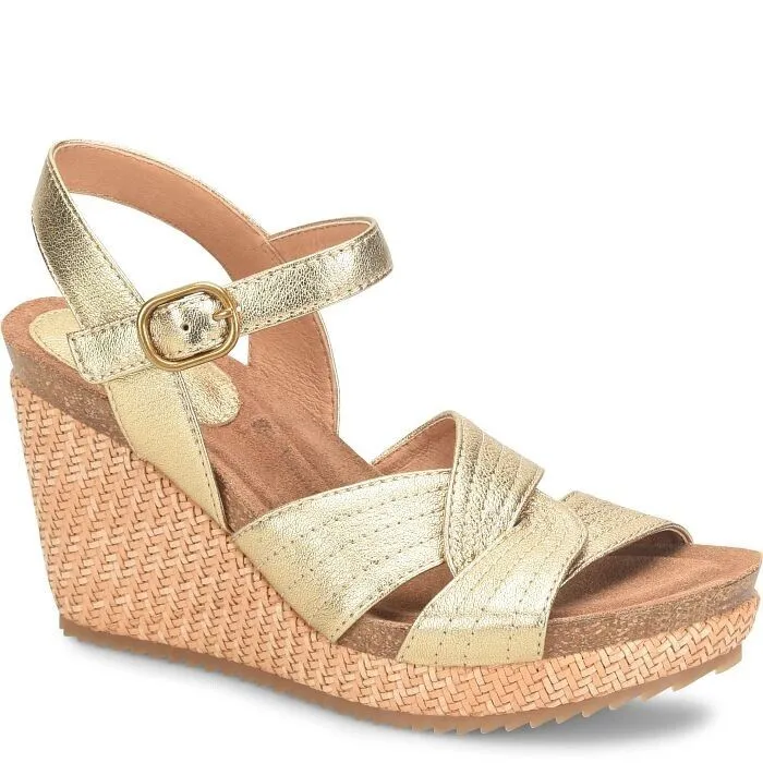 Sofft Clarissa Sandals Women's US 6 Gold Leather Wedge Heel Ankle Strap KHD510