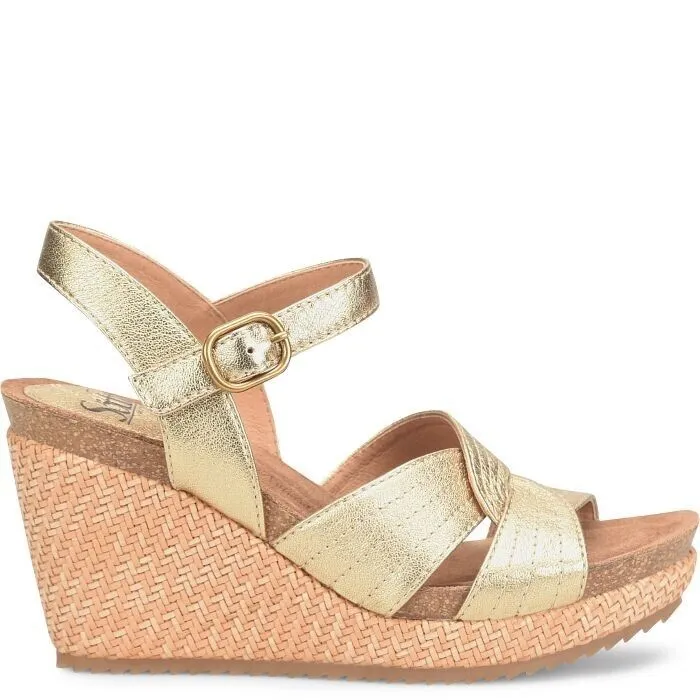 Sofft Clarissa Sandals Women's US 6 Gold Leather Wedge Heel Ankle Strap KHD510
