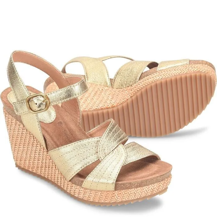 Sofft Clarissa Sandals Women's US 6 Gold Leather Wedge Heel Ankle Strap KHD510