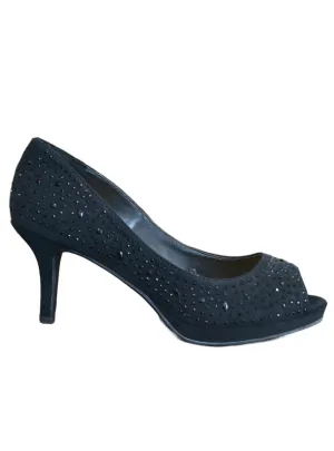 Sparkle Platform Peep Toe Low Heel In Black