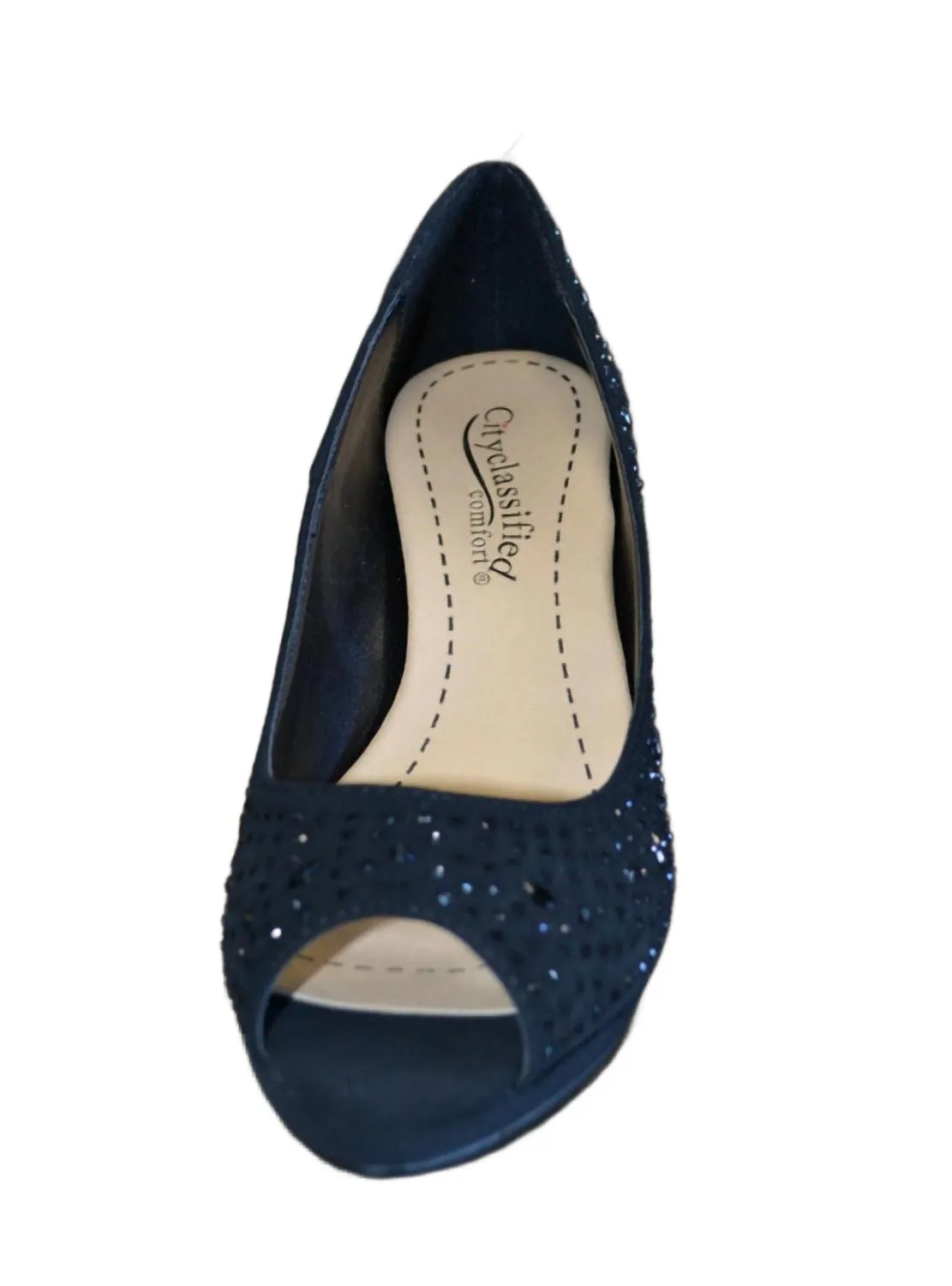 Sparkle Platform Peep Toe Low Heel In Black