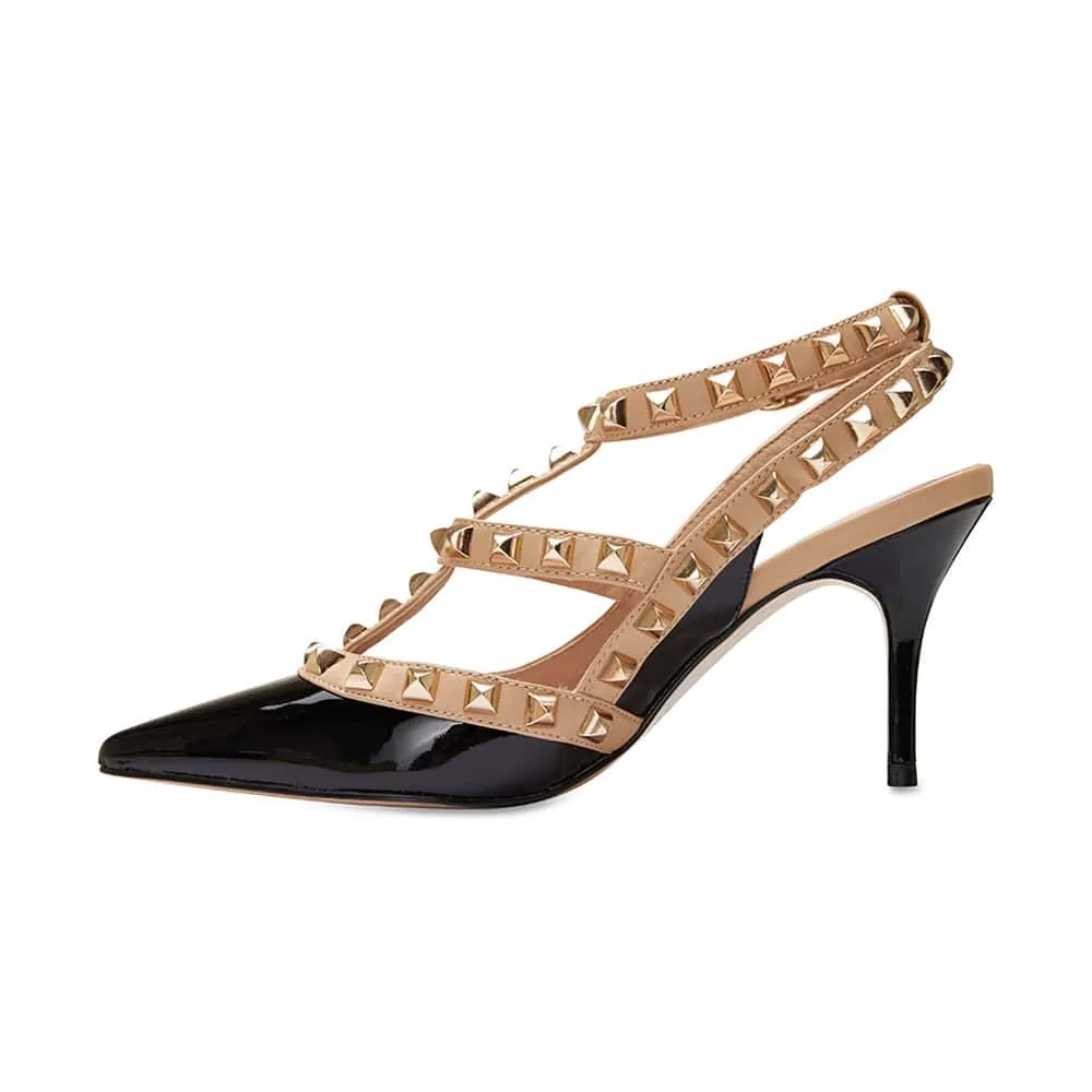 Sphinx Heel in Black And Nude Patent