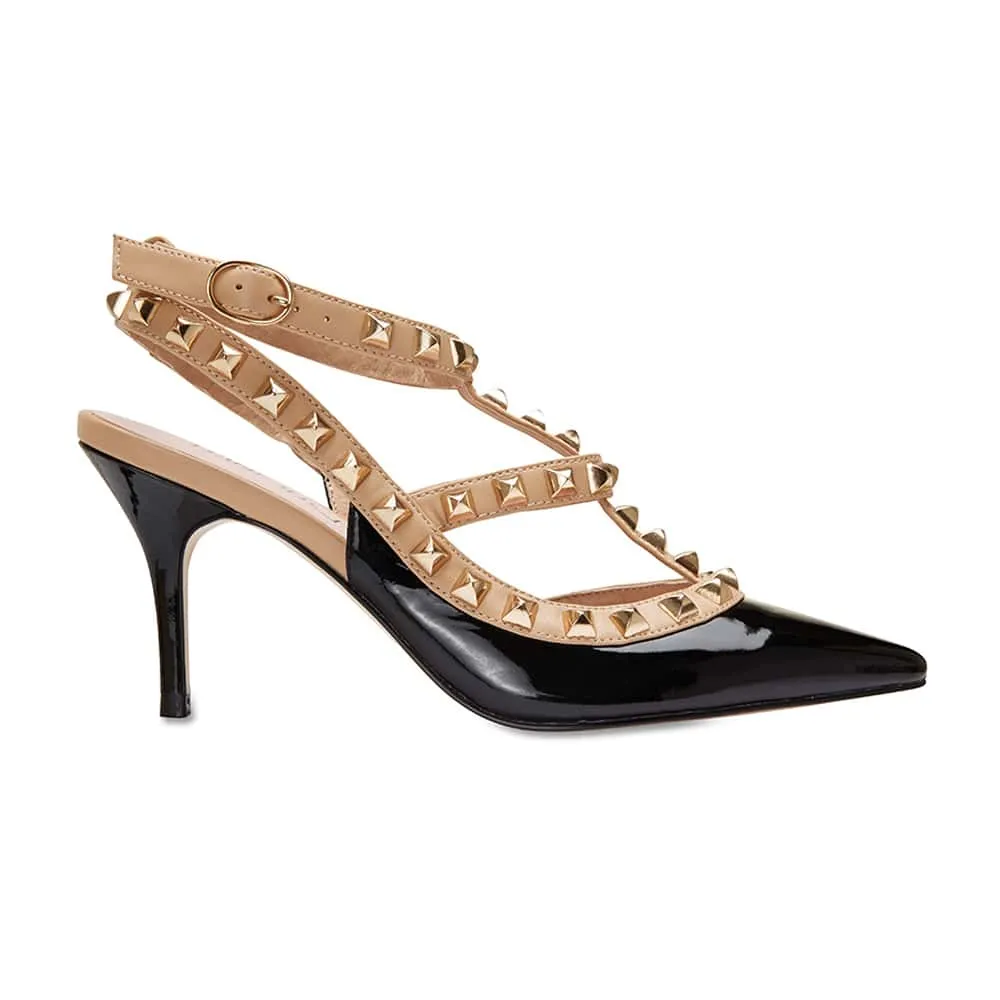 Sphinx Heel in Black And Nude Patent