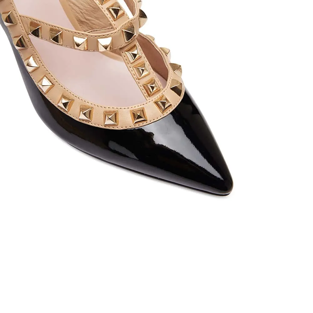 Sphinx Heel in Black And Nude Patent