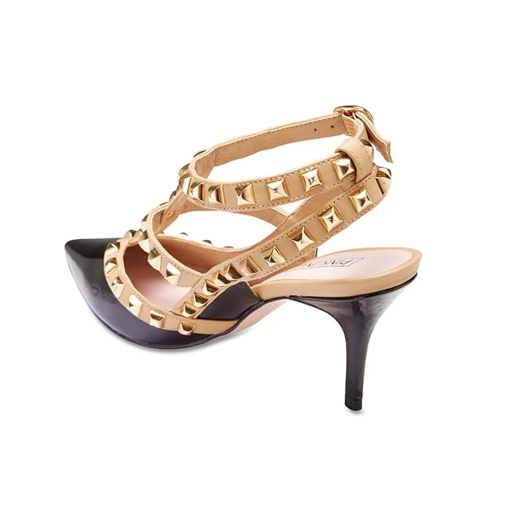 Sphinx Heel in Black And Nude Patent