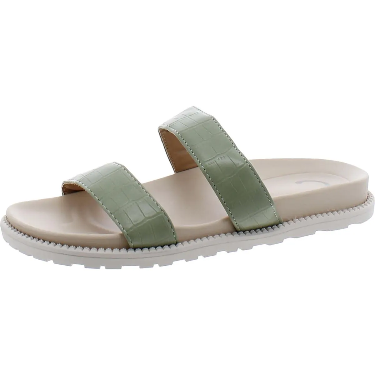 Stellina Womens Faux Leather Crocodile Print Slide Sandals