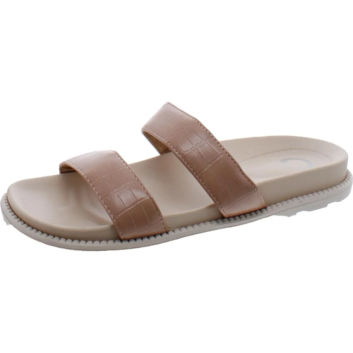 Stellina Womens Faux Leather Crocodile Print Slide Sandals