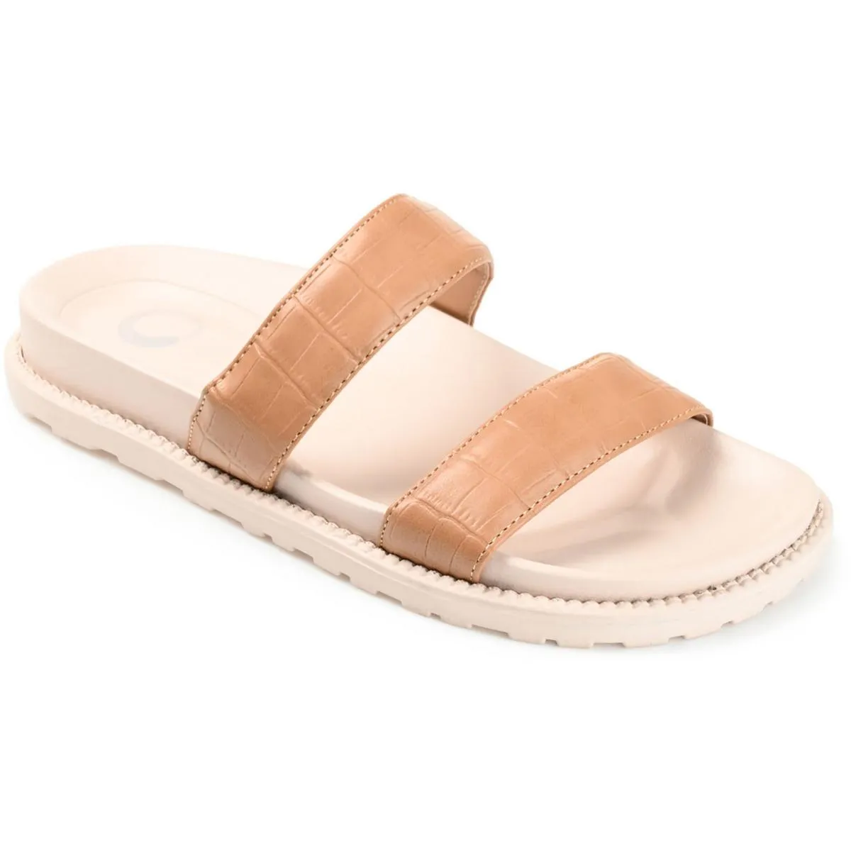 Stellina Womens Faux Leather Crocodile Print Slide Sandals