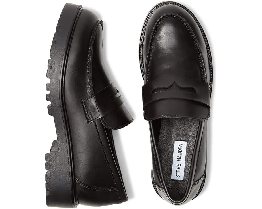 Steve Madden Lotto LOTT05S1 Flat Women 6.5 Black Slip-on Penny Loafer Shoes ZPO6 (Black,6.5)