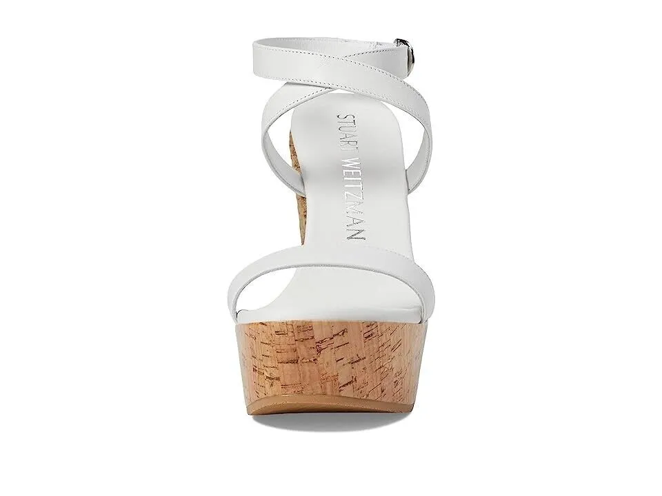 Stuart Weitzman 5050 Sandals Women's US 9.5 White Ankle Strap Wedge Heel KHD886