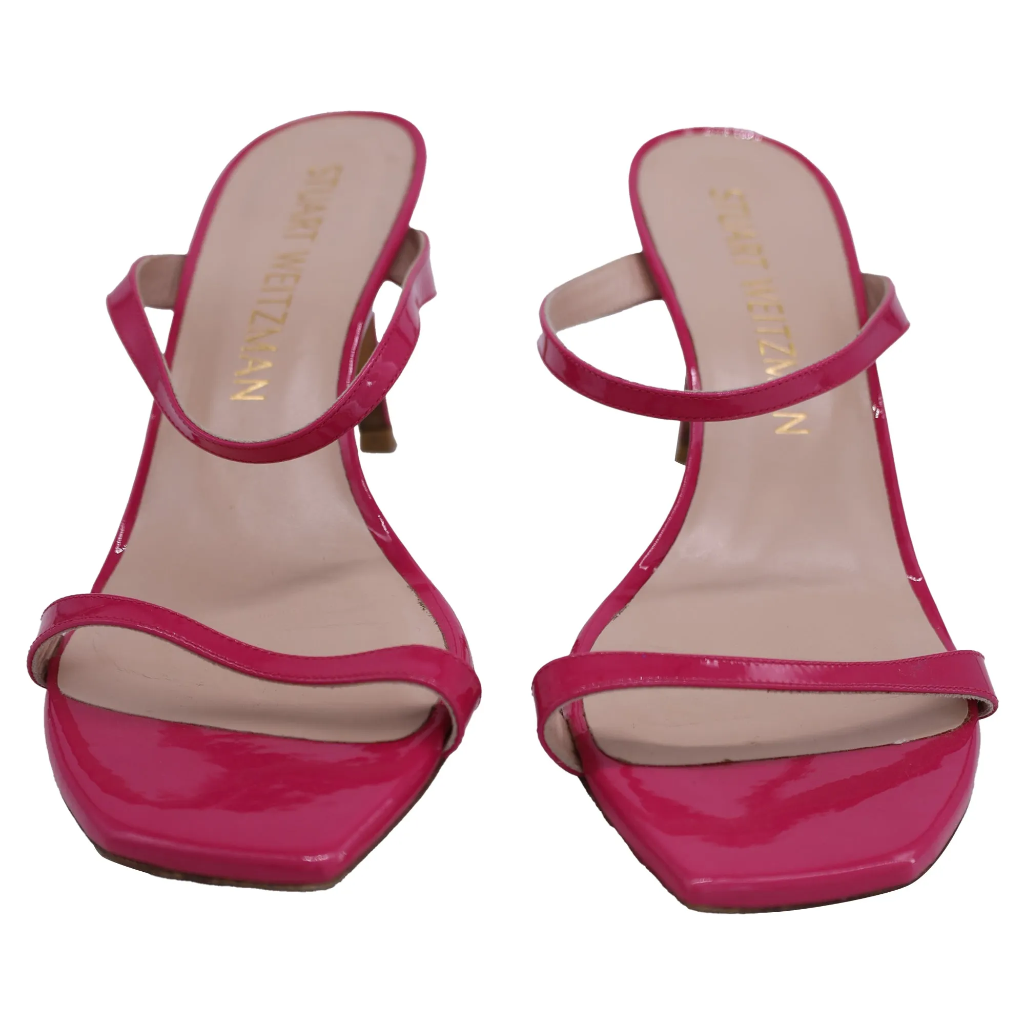 Stuart Weitzman Aleena Slide Sandals in Pink Patent Leather
