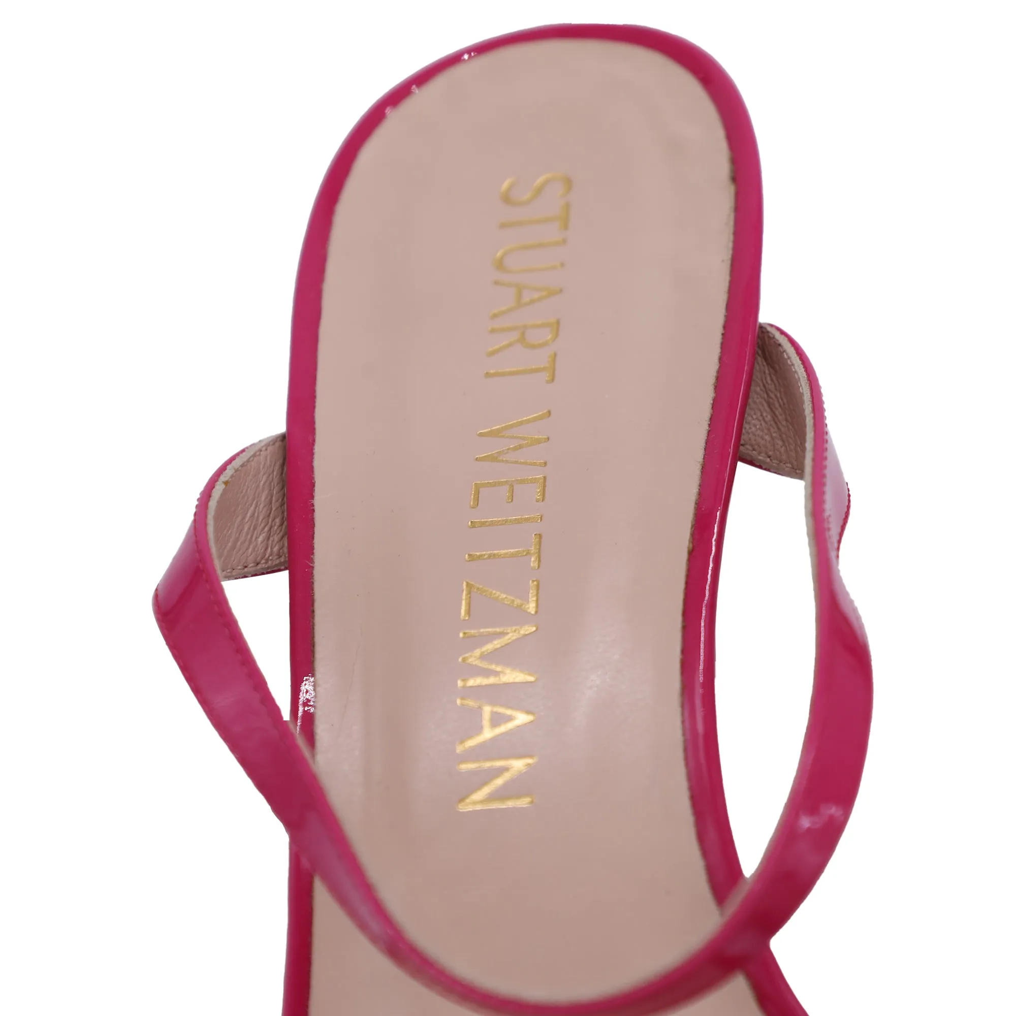 Stuart Weitzman Aleena Slide Sandals in Pink Patent Leather