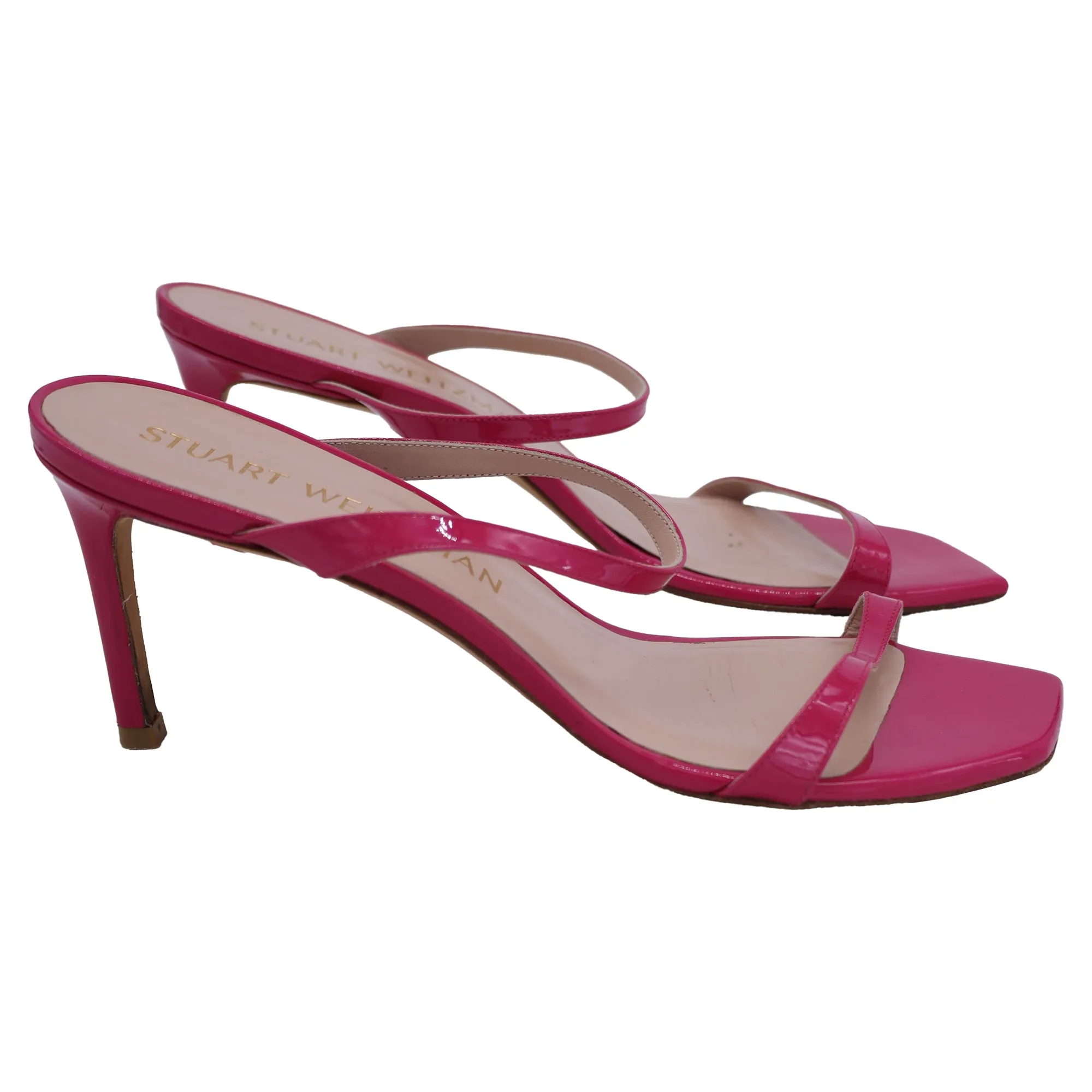 Stuart Weitzman Aleena Slide Sandals in Pink Patent Leather