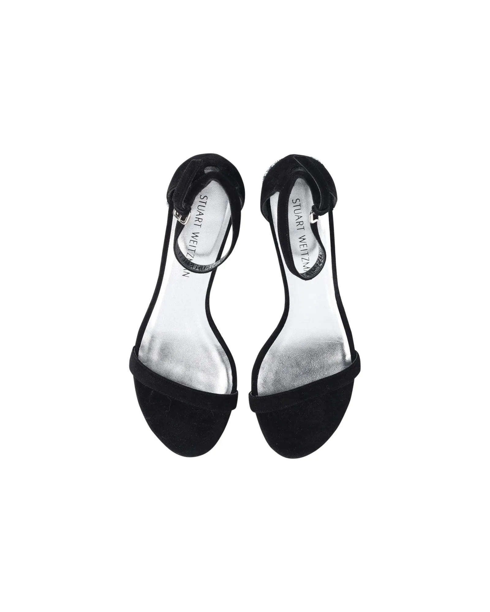 Stuart Weitzman Glitter Block Heel Sandals in Black Suede