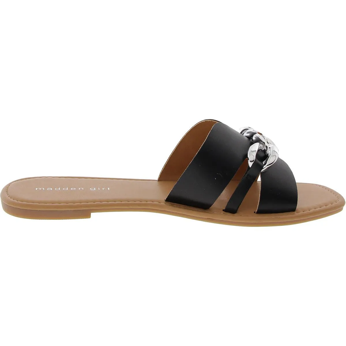 Suffolkk Womens Chain Faux Leather Slide Sandals
