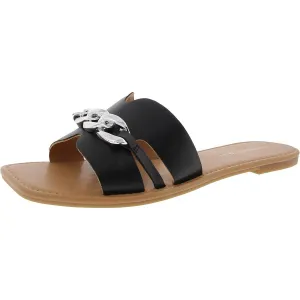 Suffolkk Womens Chain Faux Leather Slide Sandals