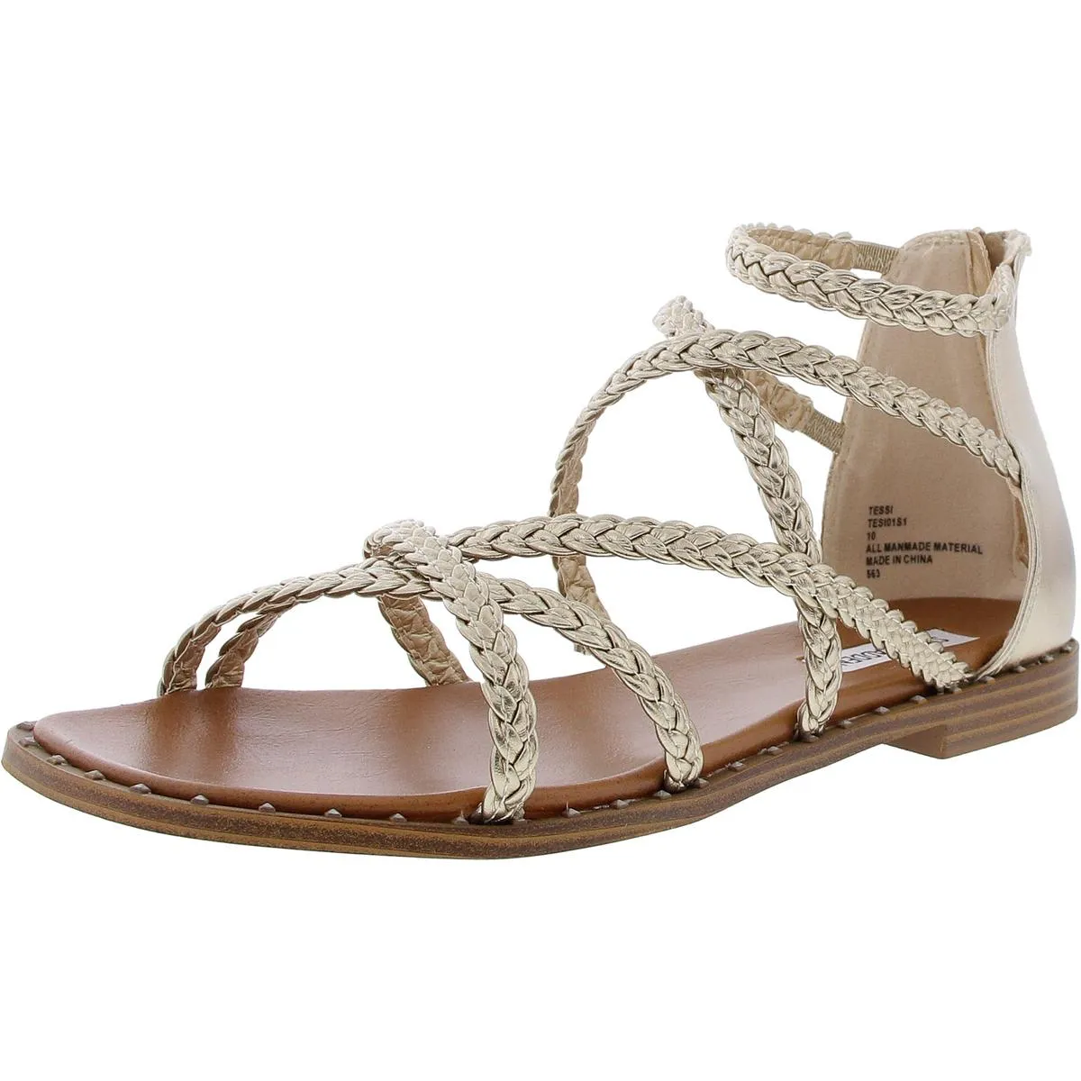 TESSI Womens Braided Faux Leather Strappy Sandals
