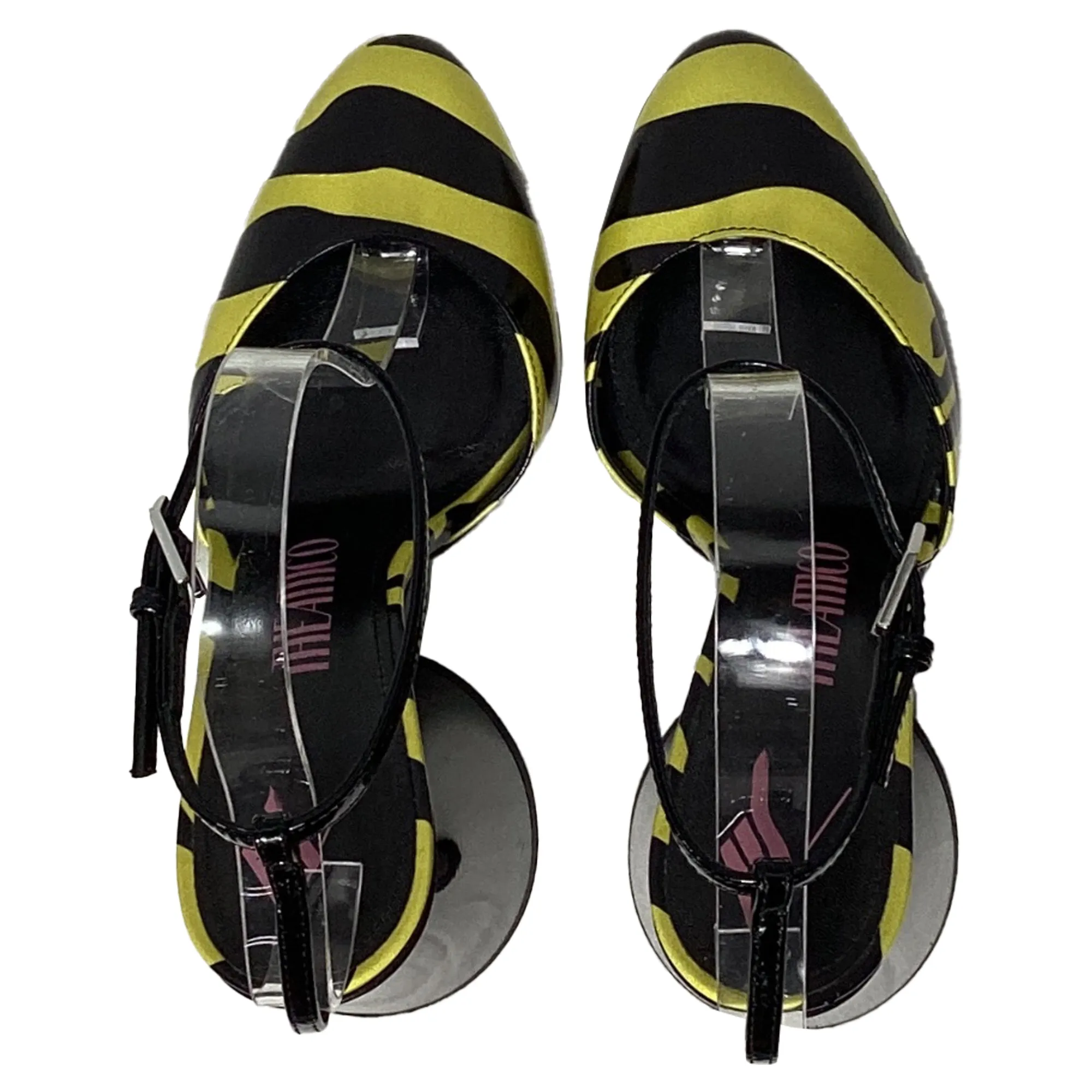 The Attico Luz Block Cone Heel Ankle Strap Pumps in Black and Yellow Leather
