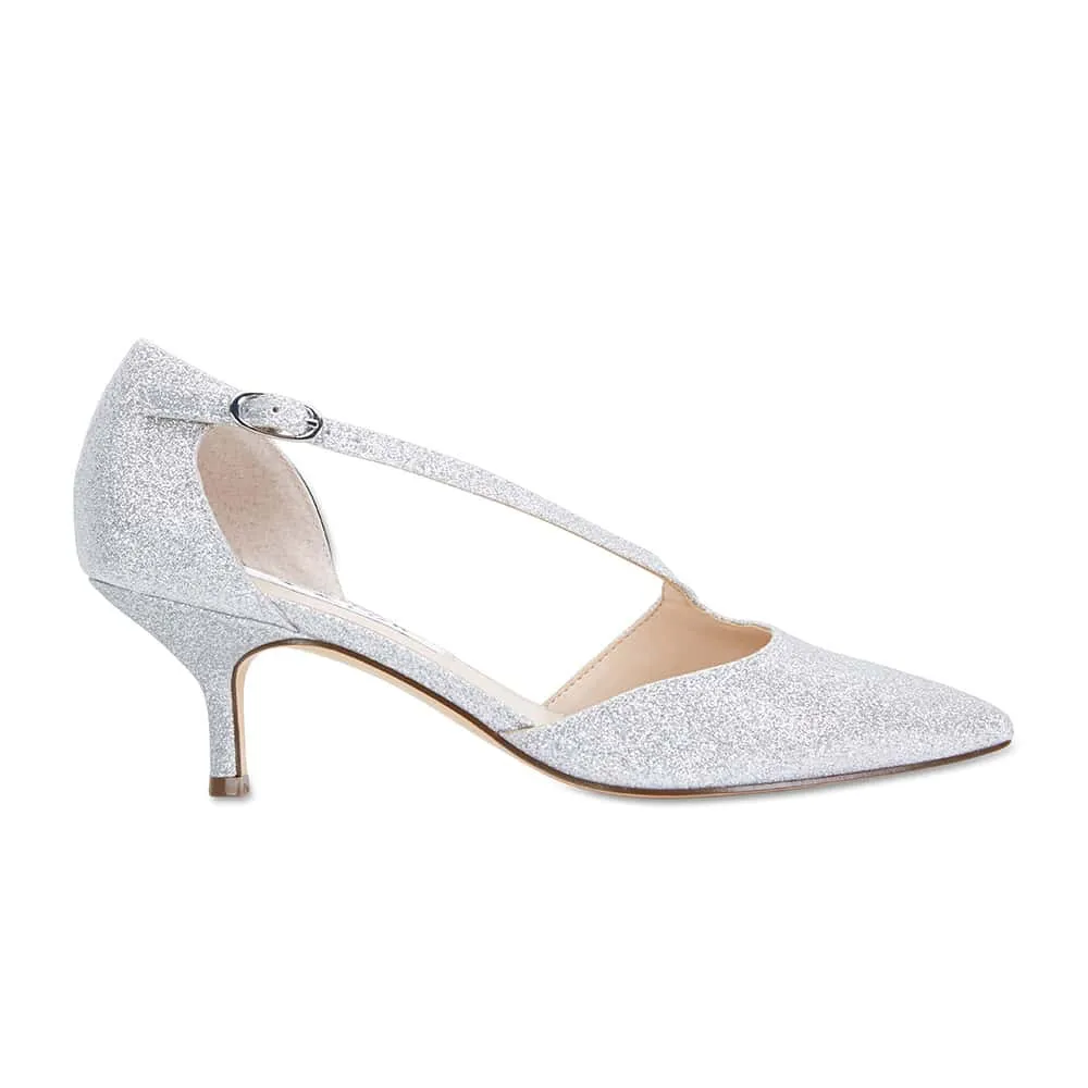 Tirisa Heel in Silver Glitter Satin