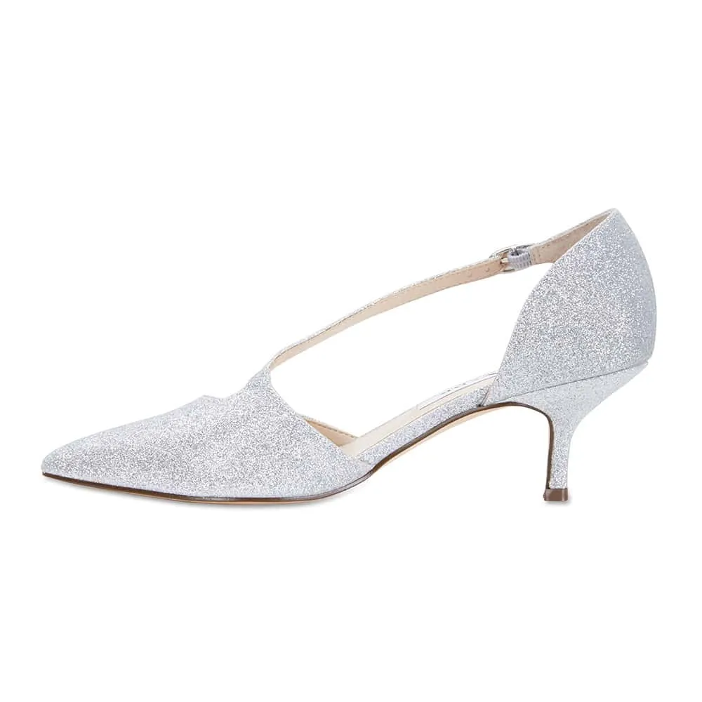 Tirisa Heel in Silver Glitter Satin