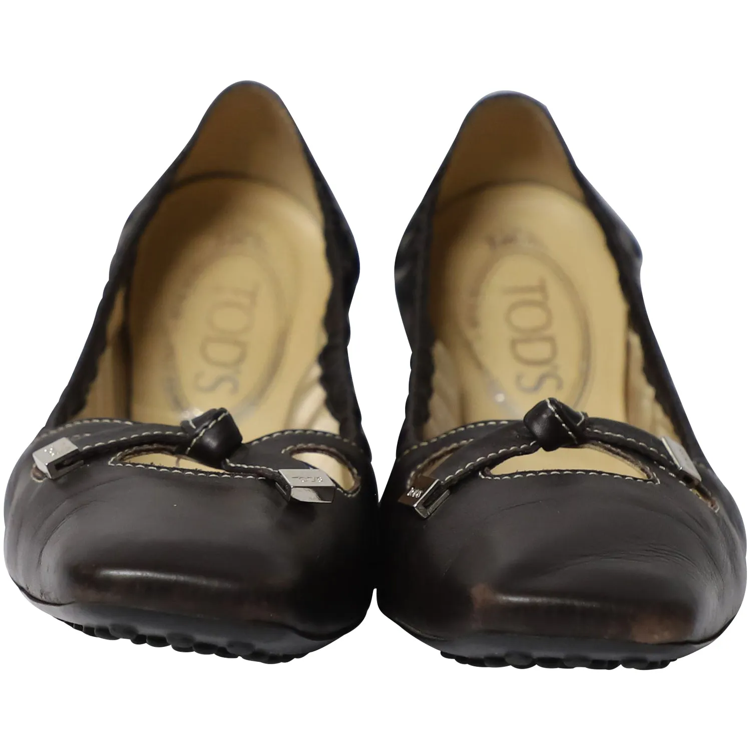 Tod's Bow Scrunch Ballet Flats in Black Leather