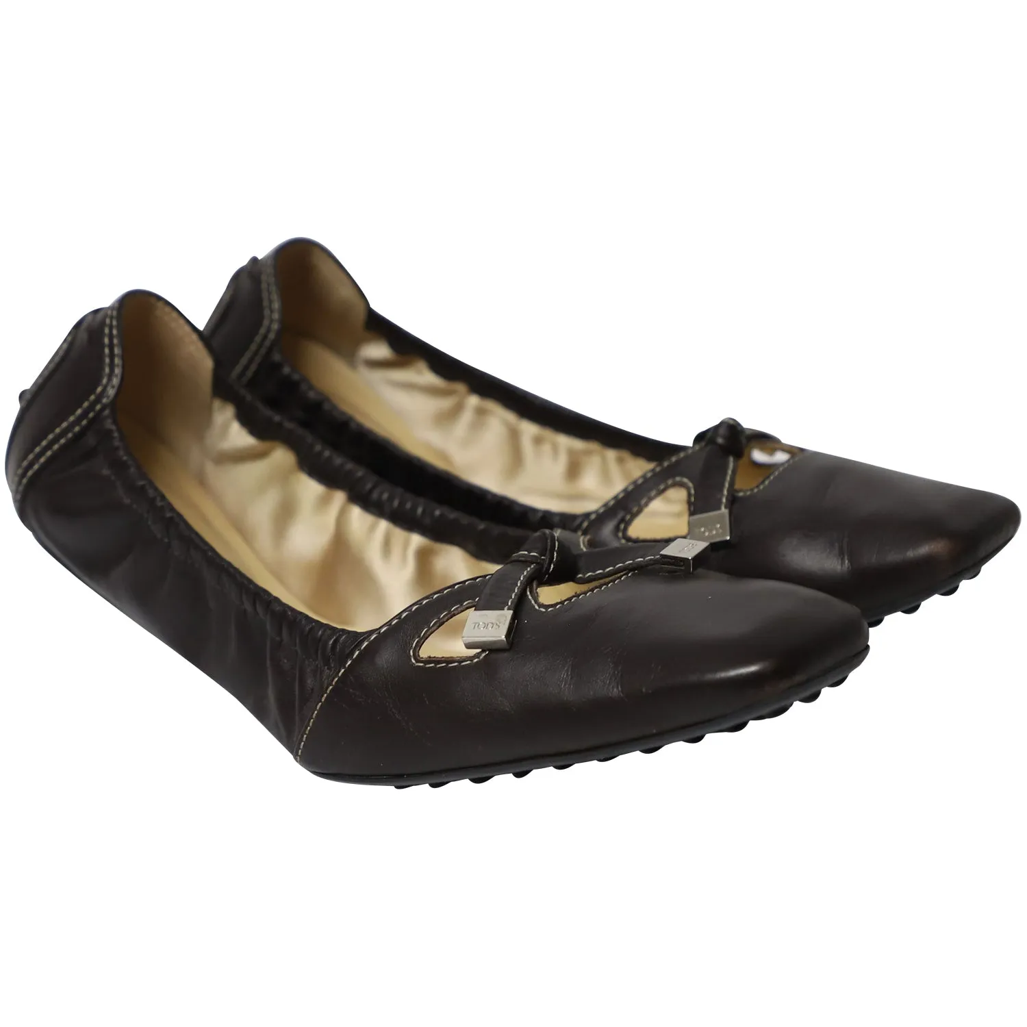 Tod's Bow Scrunch Ballet Flats in Black Leather