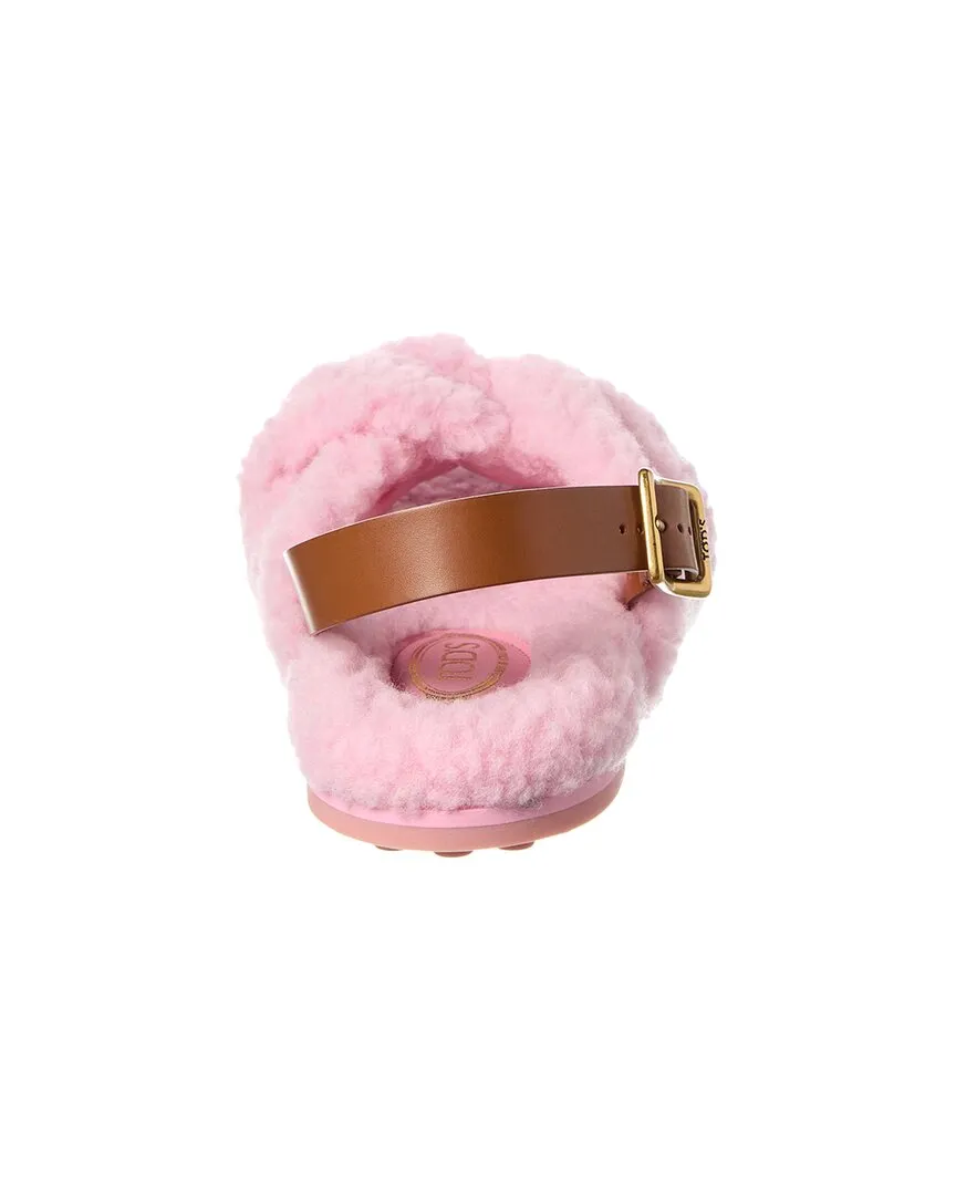 TODs Shearling & Leather Sandal