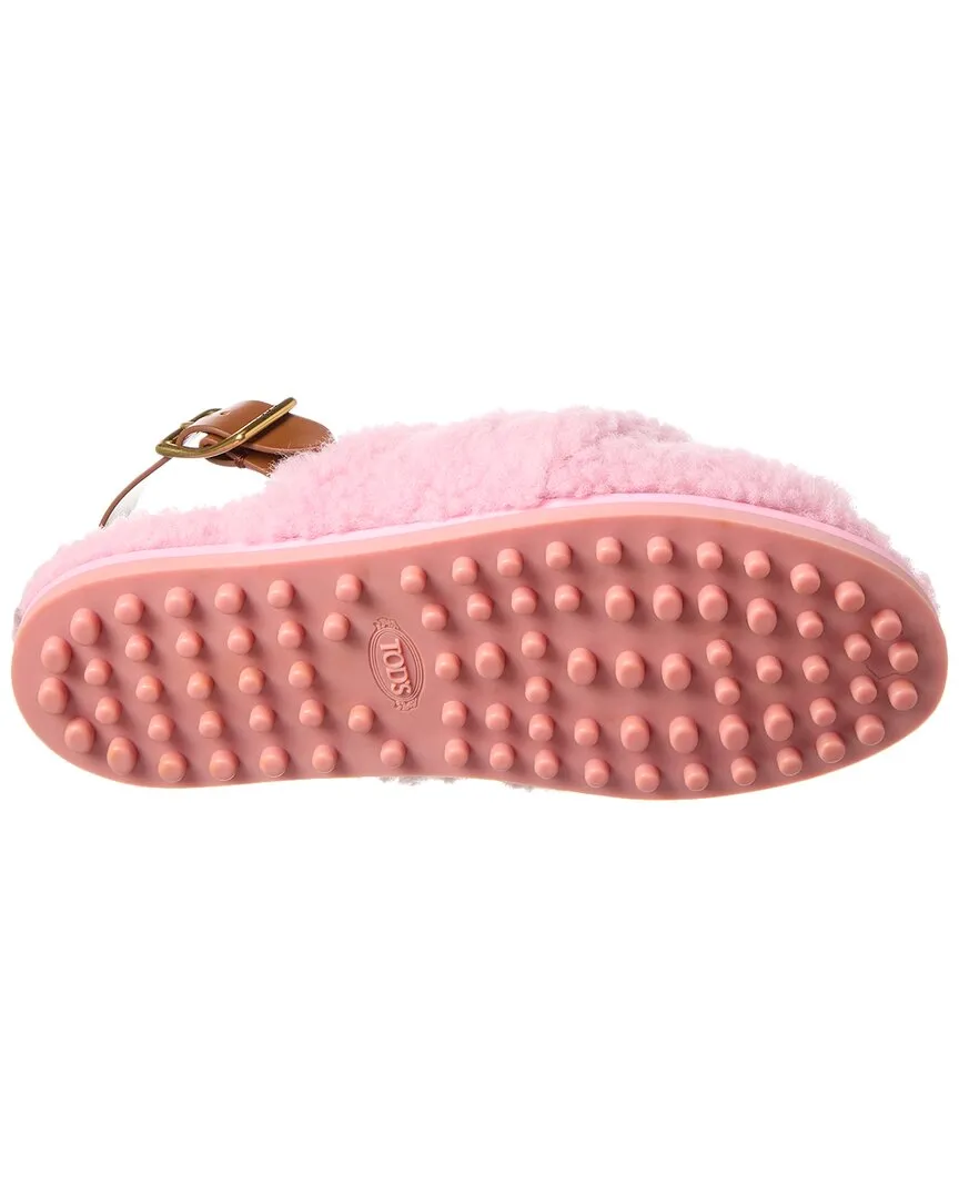 TODs Shearling & Leather Sandal