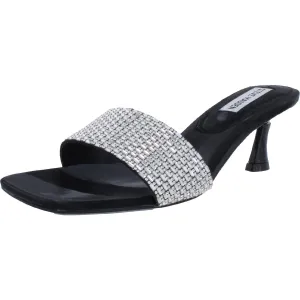 Tonight Womens Rhinestone Square Toe Kitten Heels
