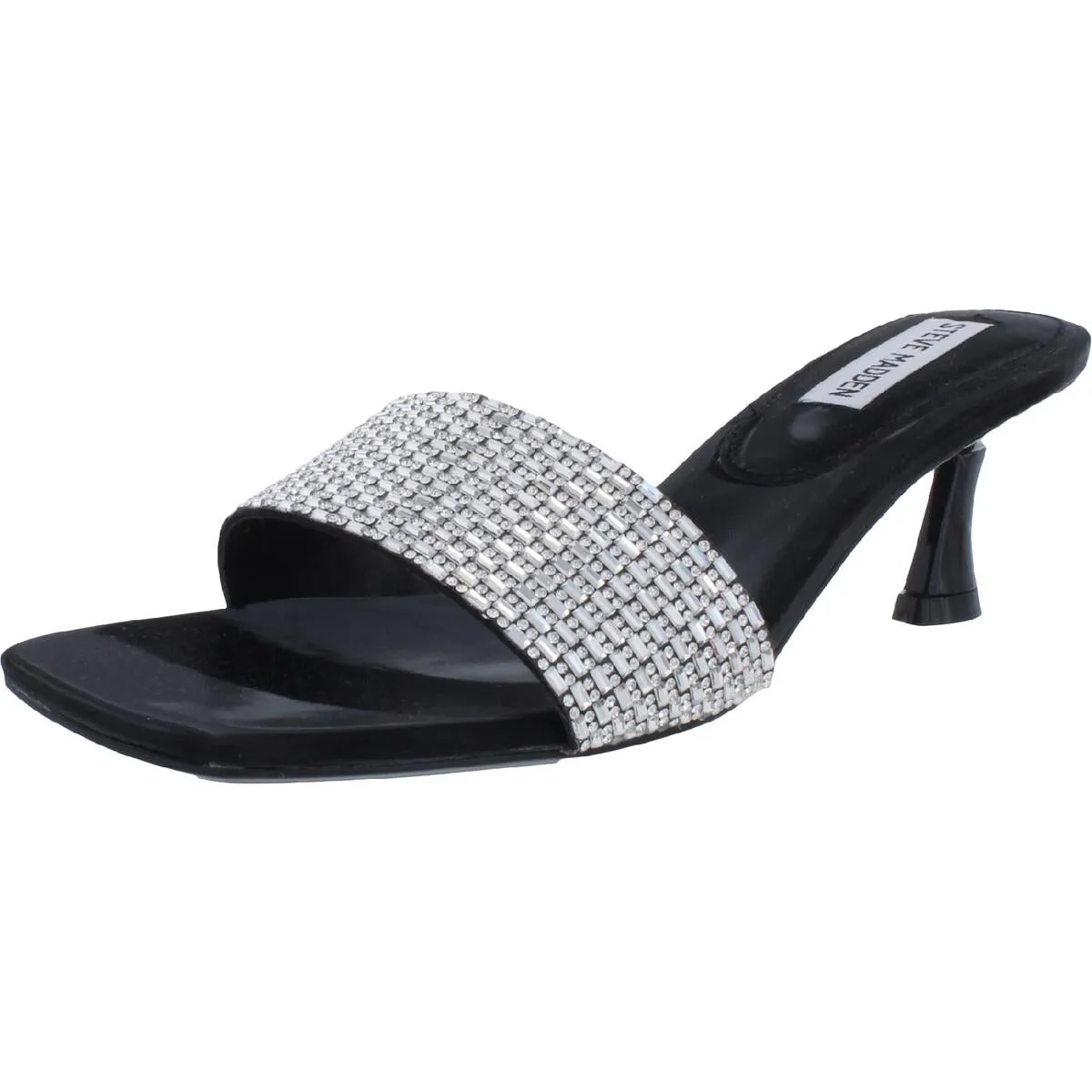 Tonight Womens Rhinestone Square Toe Kitten Heels