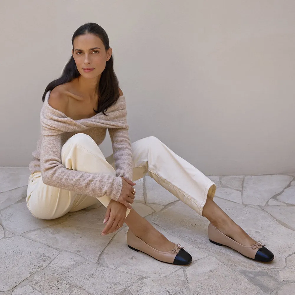 Trella Flat in Black And Camel Leather