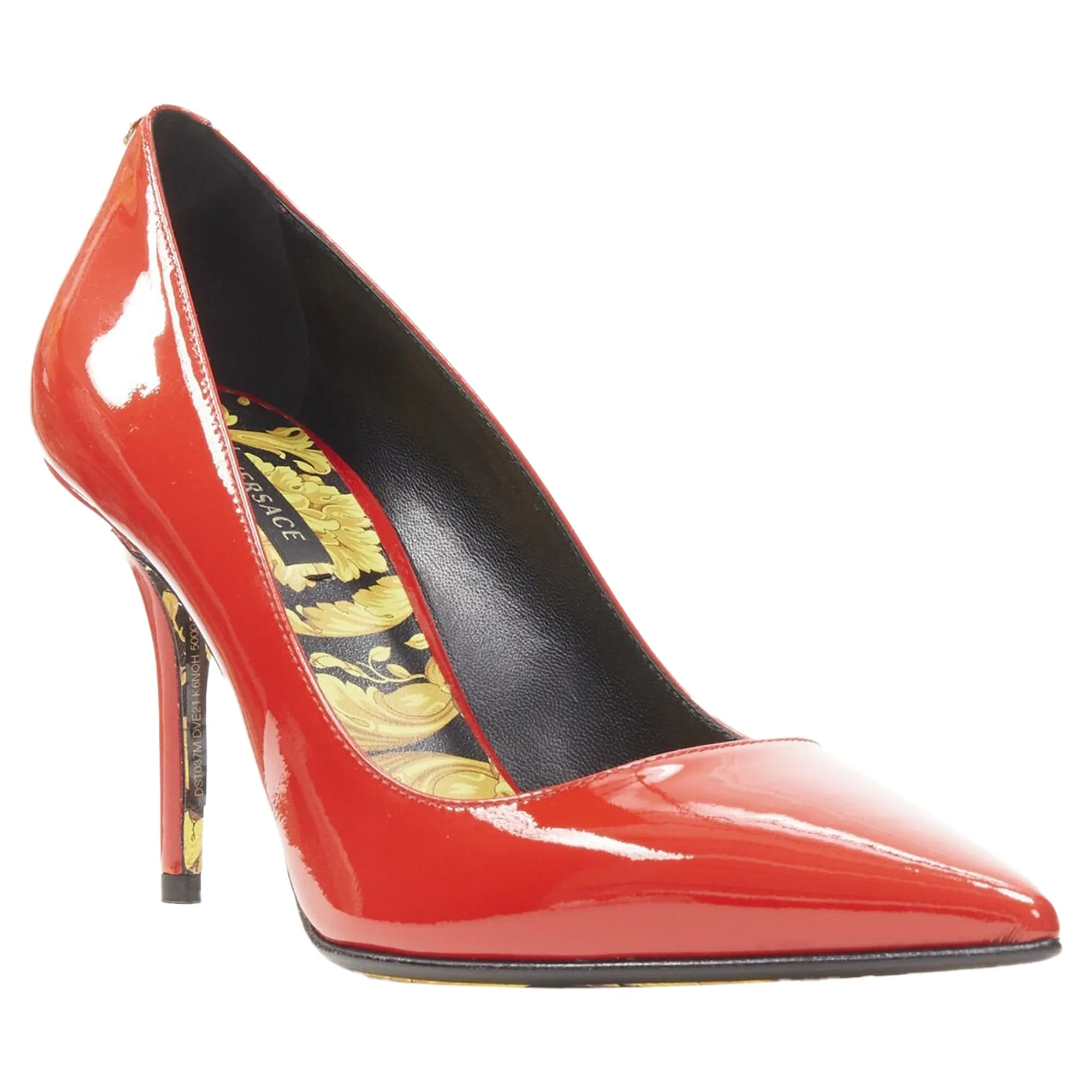 Versace hibiscus barocco sole patent medusa stud pump