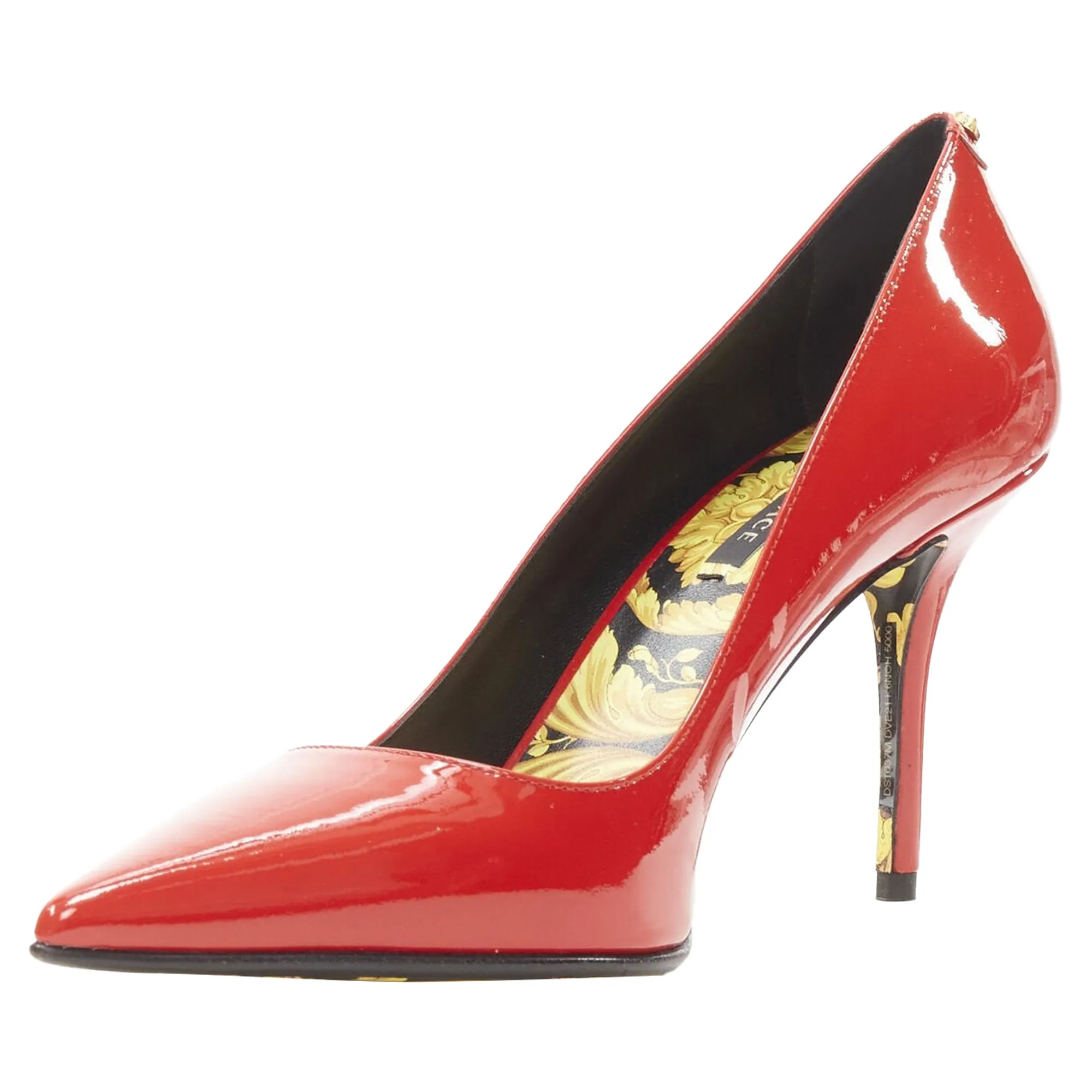 Versace hibiscus barocco sole patent medusa stud pump