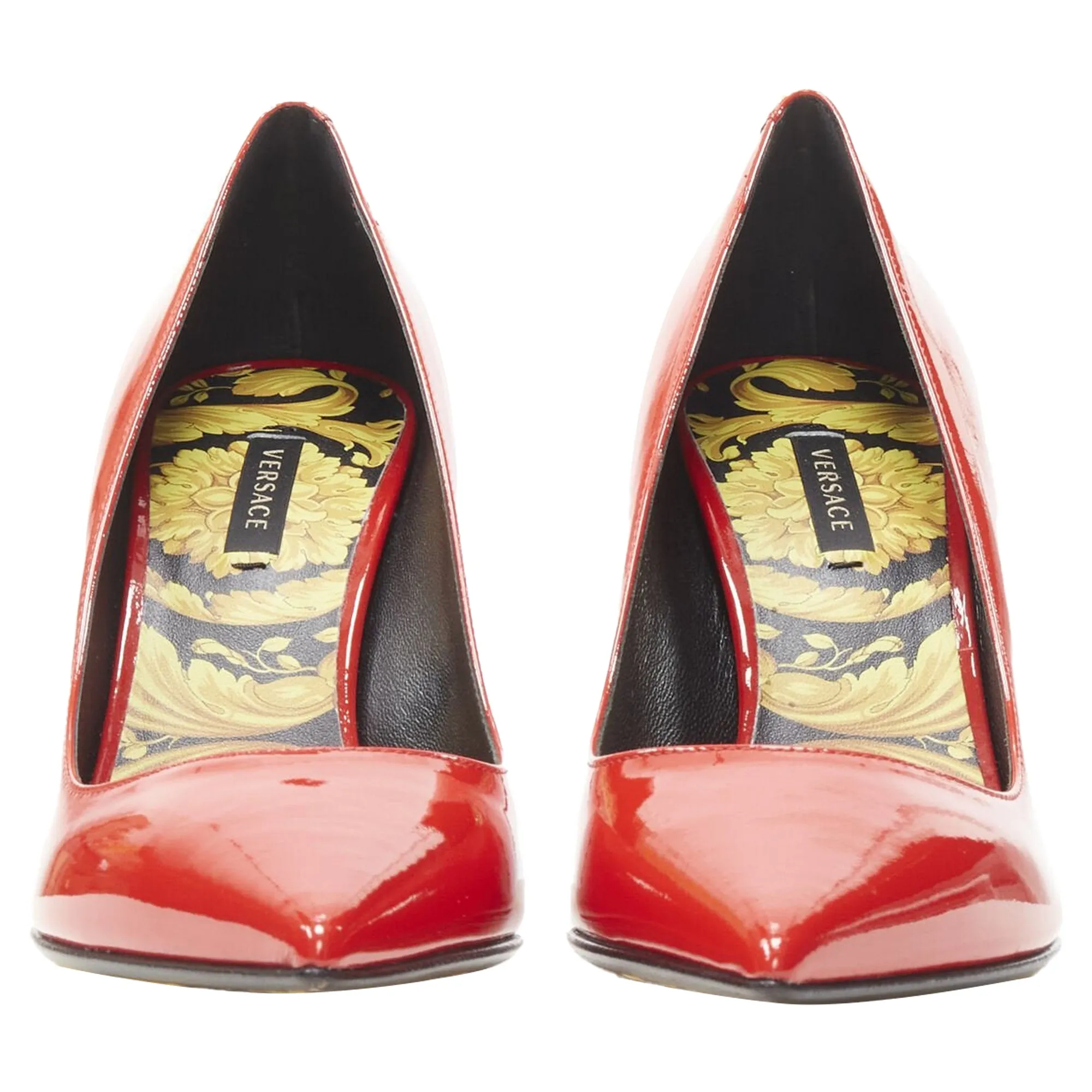Versace hibiscus barocco sole patent medusa stud pump