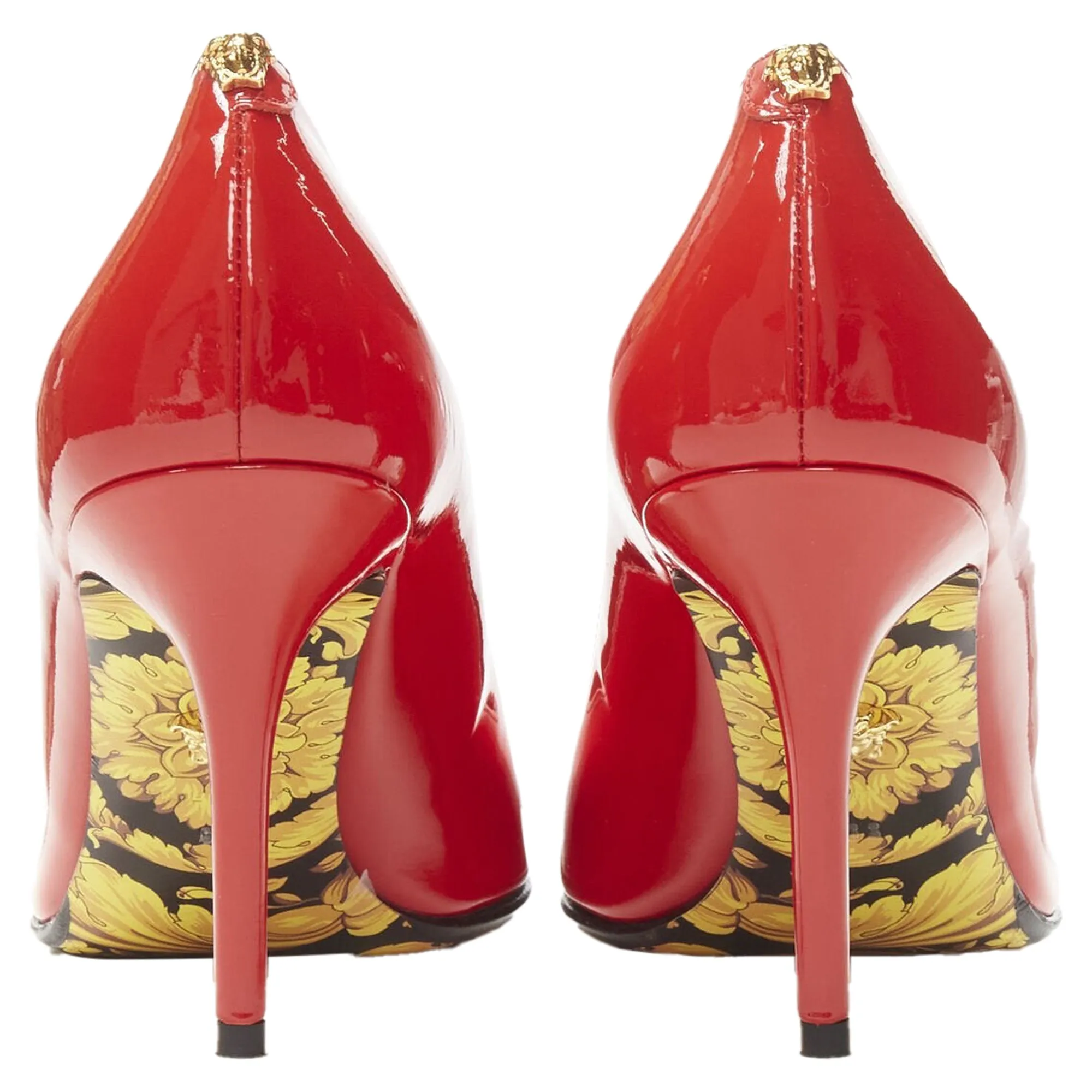 Versace hibiscus barocco sole patent medusa stud pump