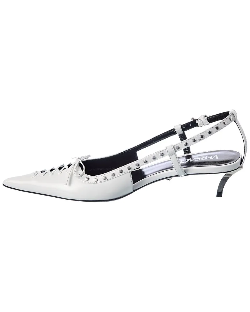 Versace Laced Pin-Point Leather Slingback Pump