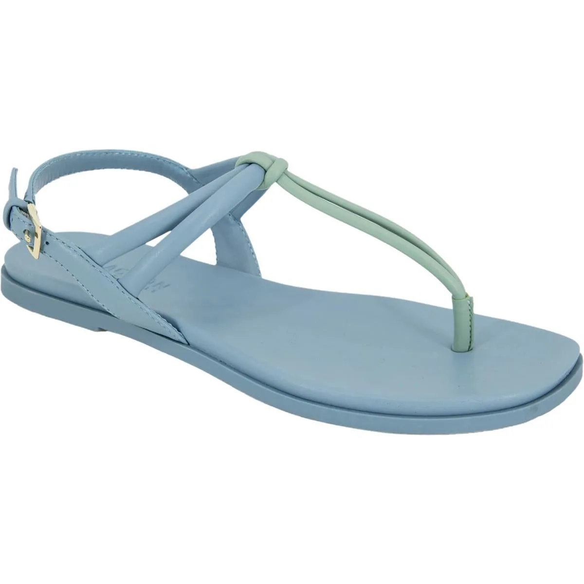 Warren Womens Buckle Faux Leather T-Strap Sandals