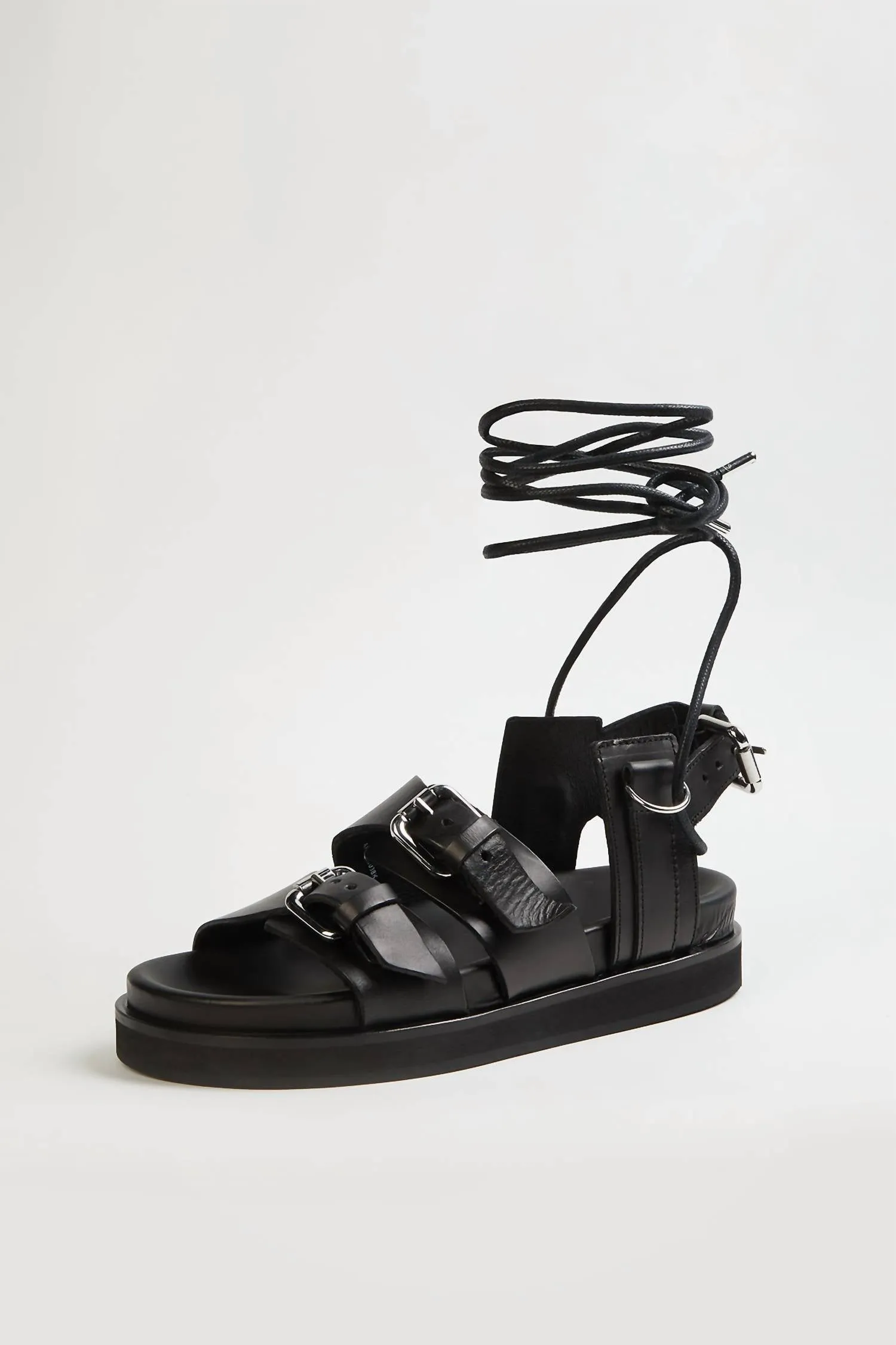 Wedge Sandals With Ankle Tie In Black